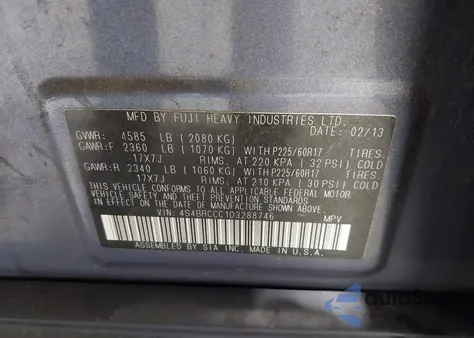 2013 Subaru Outback 2.5I Premium z USA, uszkodzony, nr VIN 4S4BRCCC1D3288746